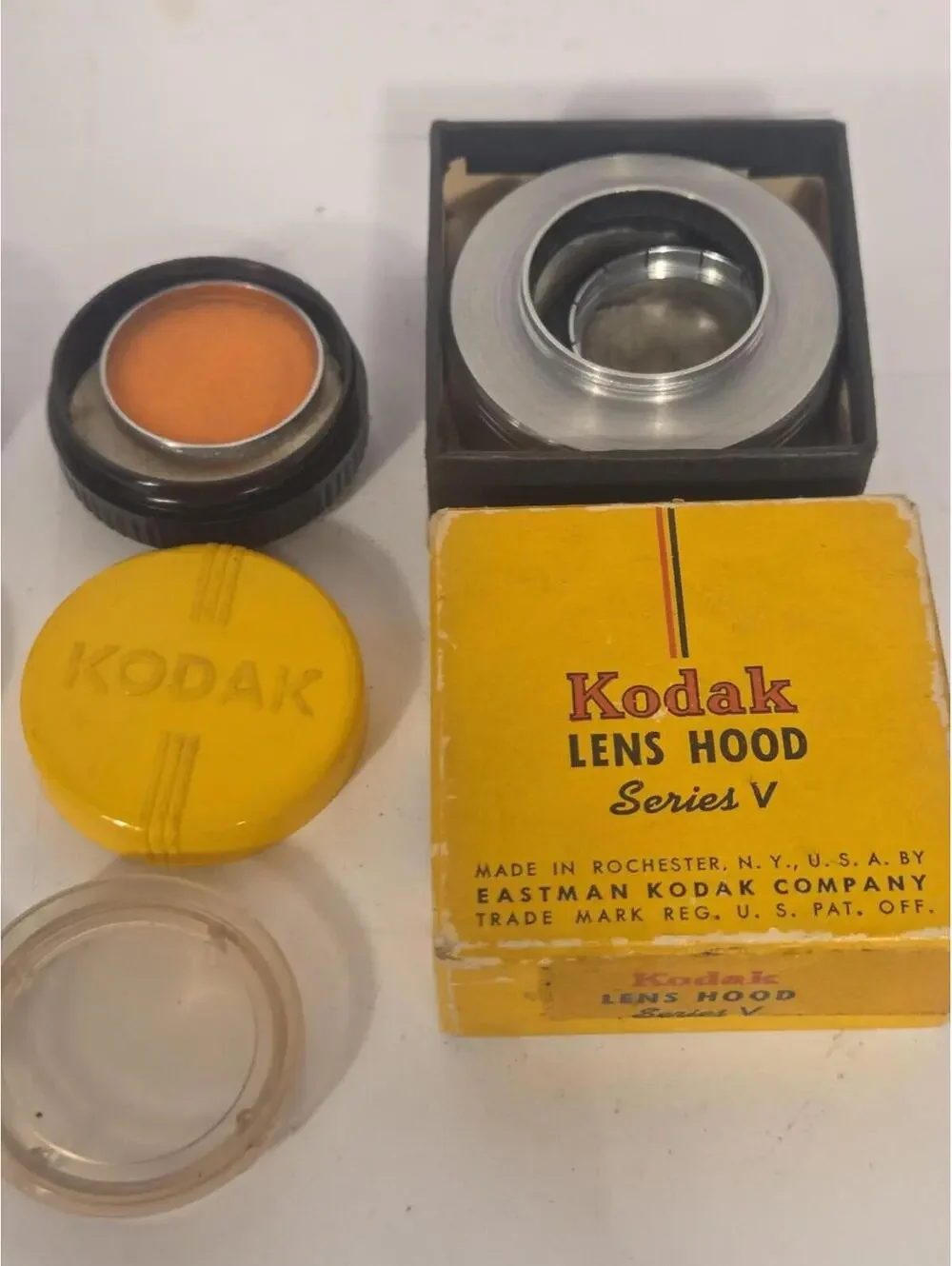 Vintage Kodak Lens Hood Series V Slip-On Circular Yellow Orange Filters USA
